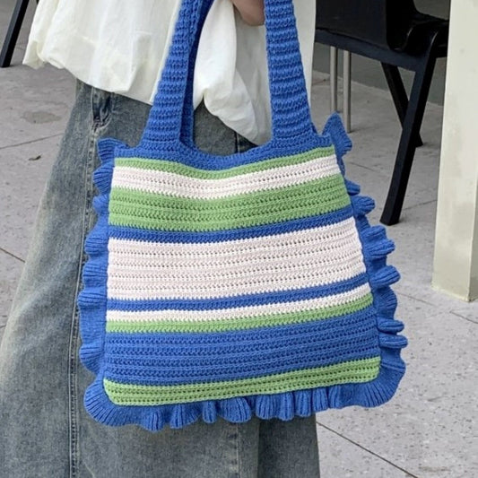 Retro Striped Crochet Shoulder Bag - ZoocomingTree