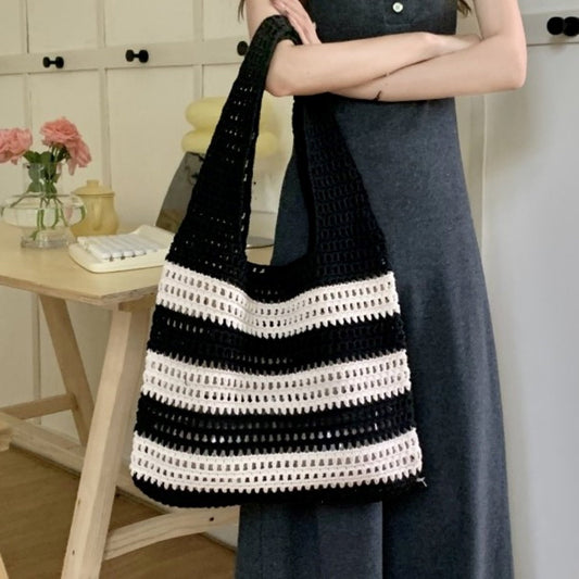 Cute Striped Crochet Shoulder Bag - ZoocomingTree