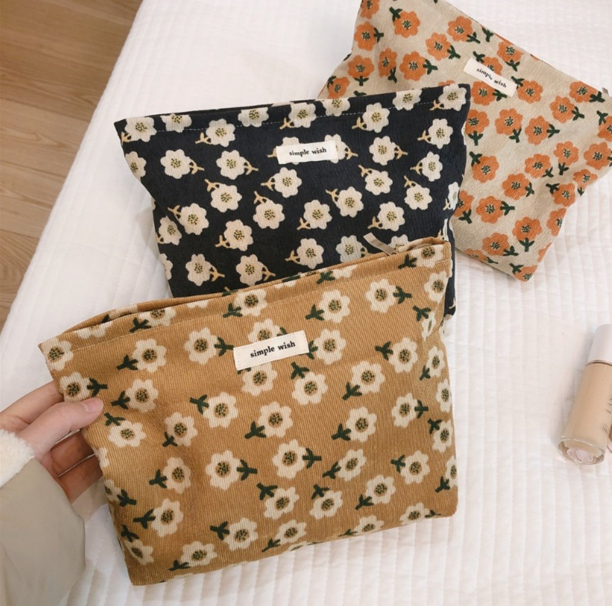 Floral Corduroy Makeup Pouch - ZoocomingTree