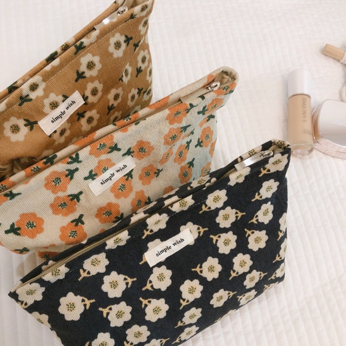 Floral Corduroy Makeup Pouch - ZoocomingTree