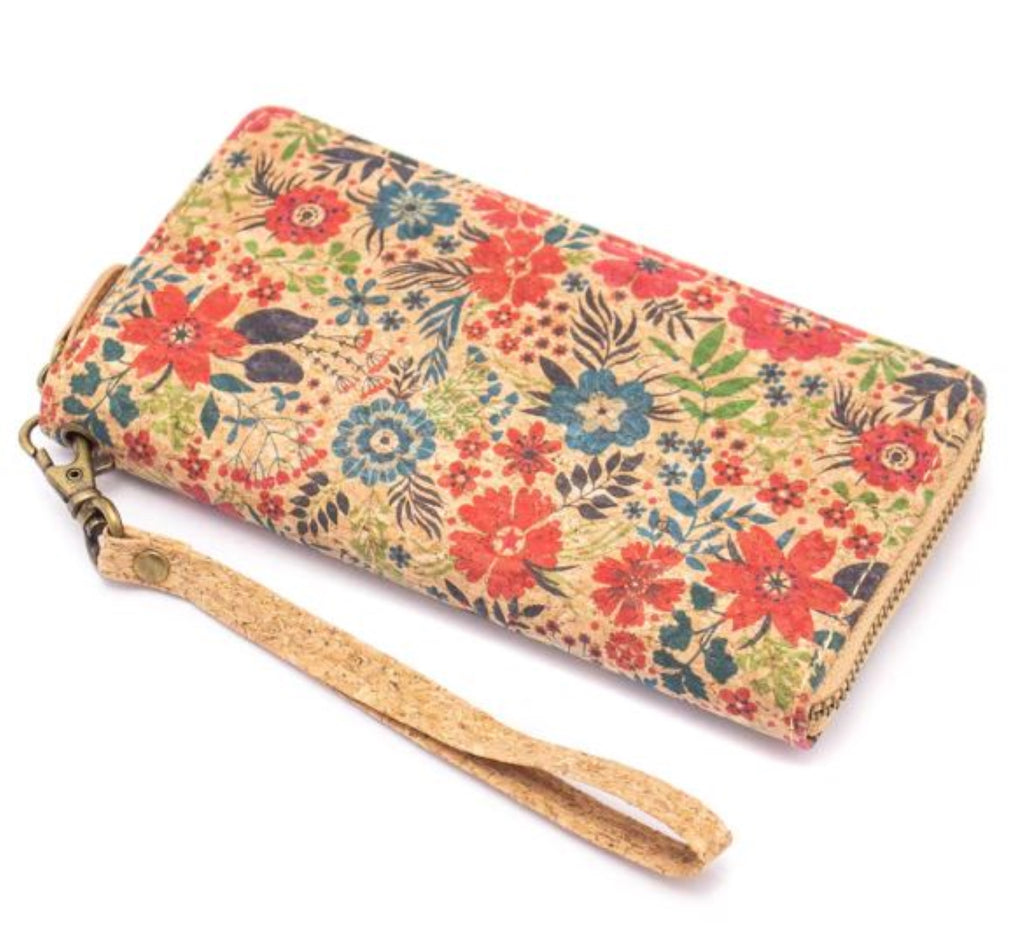 Natural Cork Zipper Wallet | Flower Pattern Cork Wallet | Women Essential Clutch Wallet