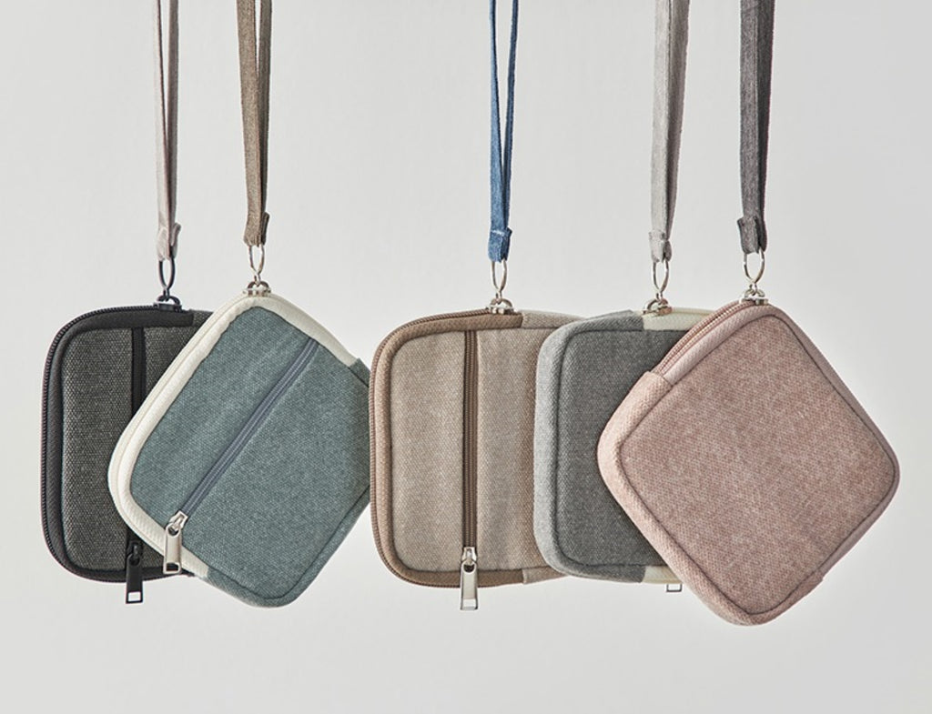 Soft Strap Flat Pouch / Cotton Strap zipper Pouch / Cosmetic Mini Case