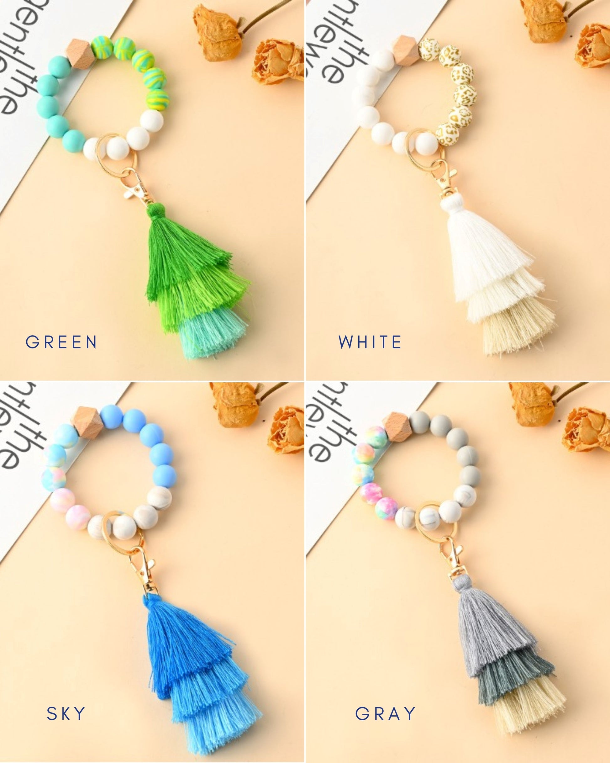 Pastel Color Beaded Keychain Bracelet - ZoocomingTree