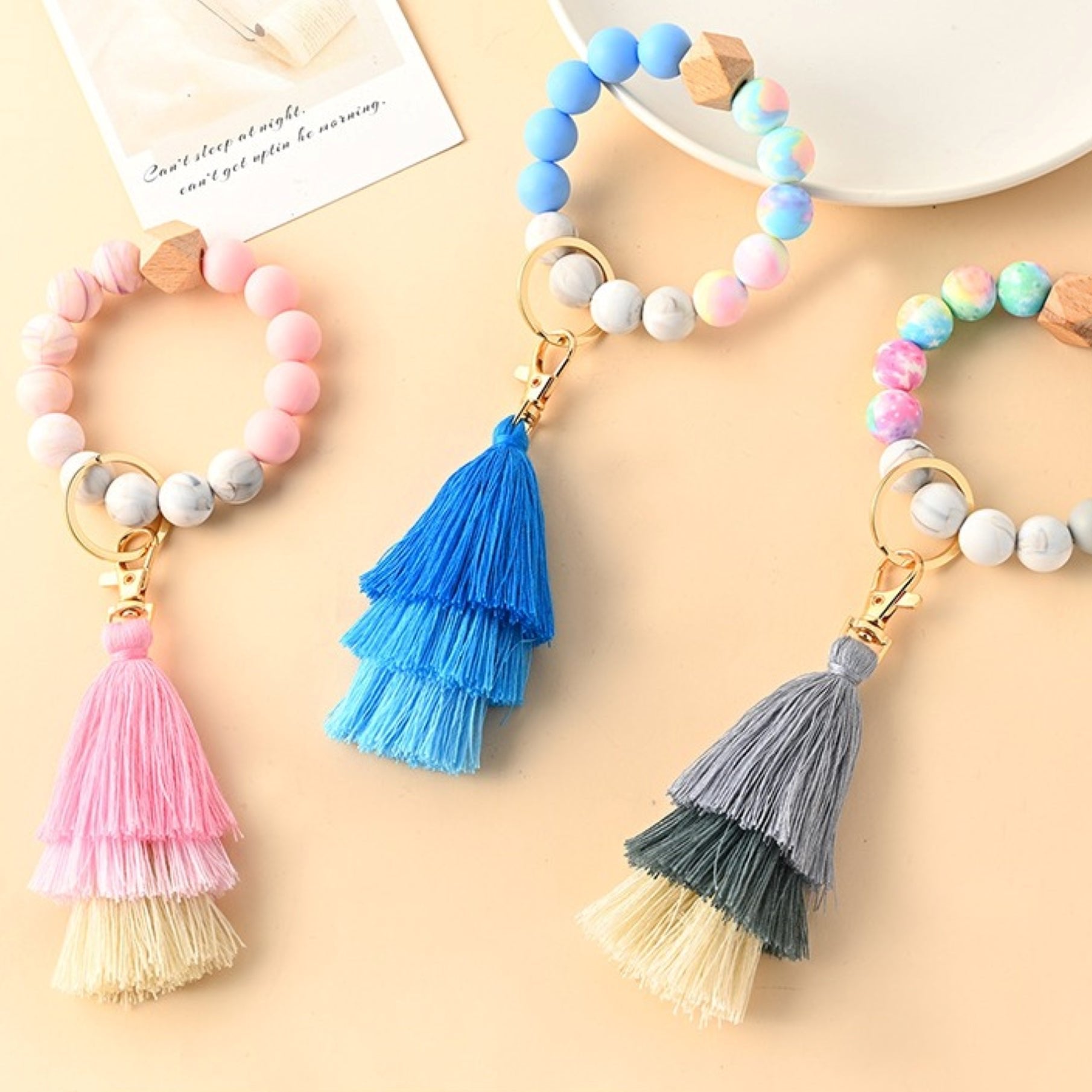 Pastel Color Beaded Keychain Bracelet - ZoocomingTree