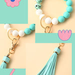 Silicone Beaded Keychain Bracelet | Pastel Color Fashion Beaded Keyring