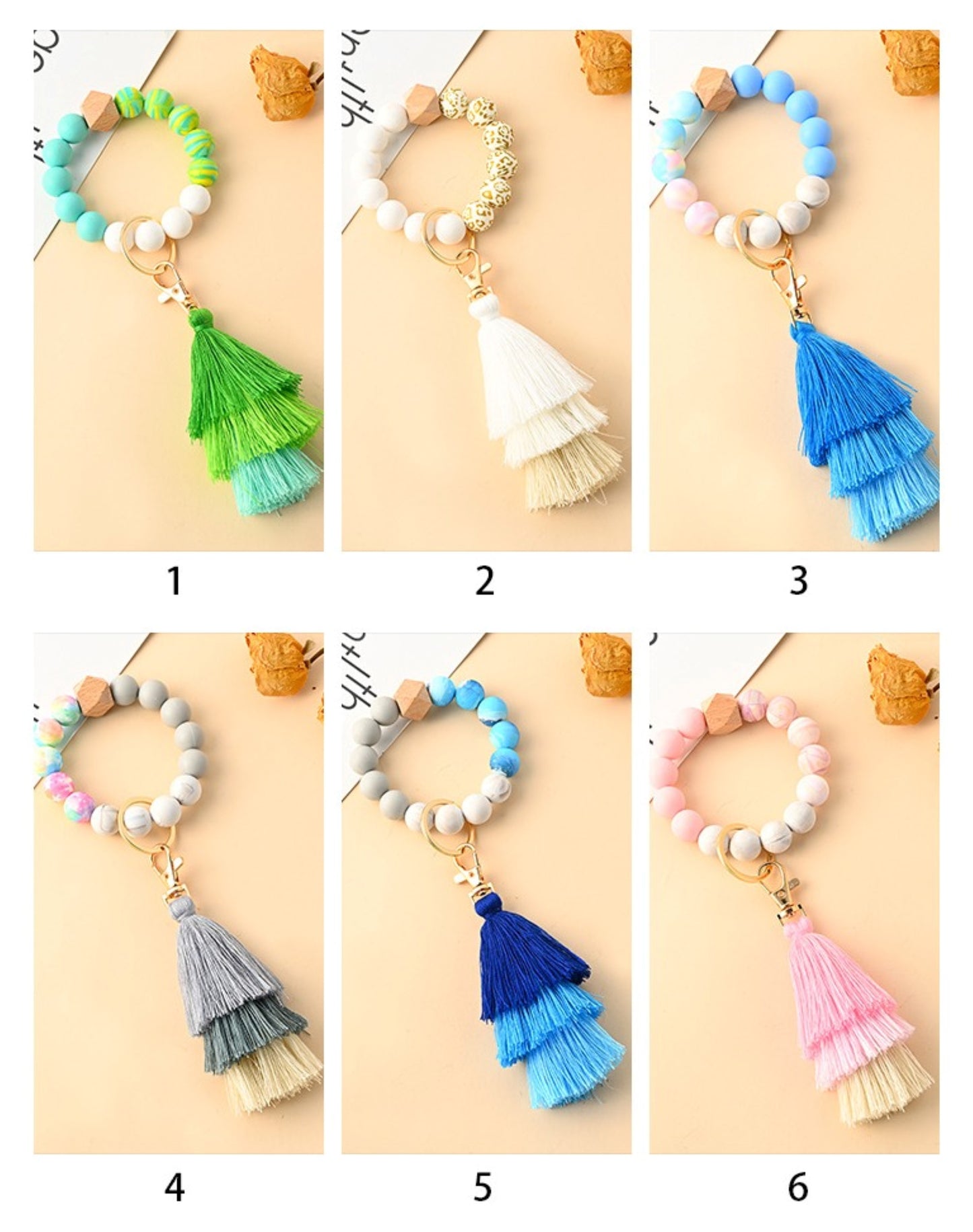 Pastel Color Beaded Keychain Bracelet - ZoocomingTree