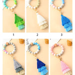 Pastel Color Beaded Keychain Bracelet | Beaded Bracelet Tassel Keyring