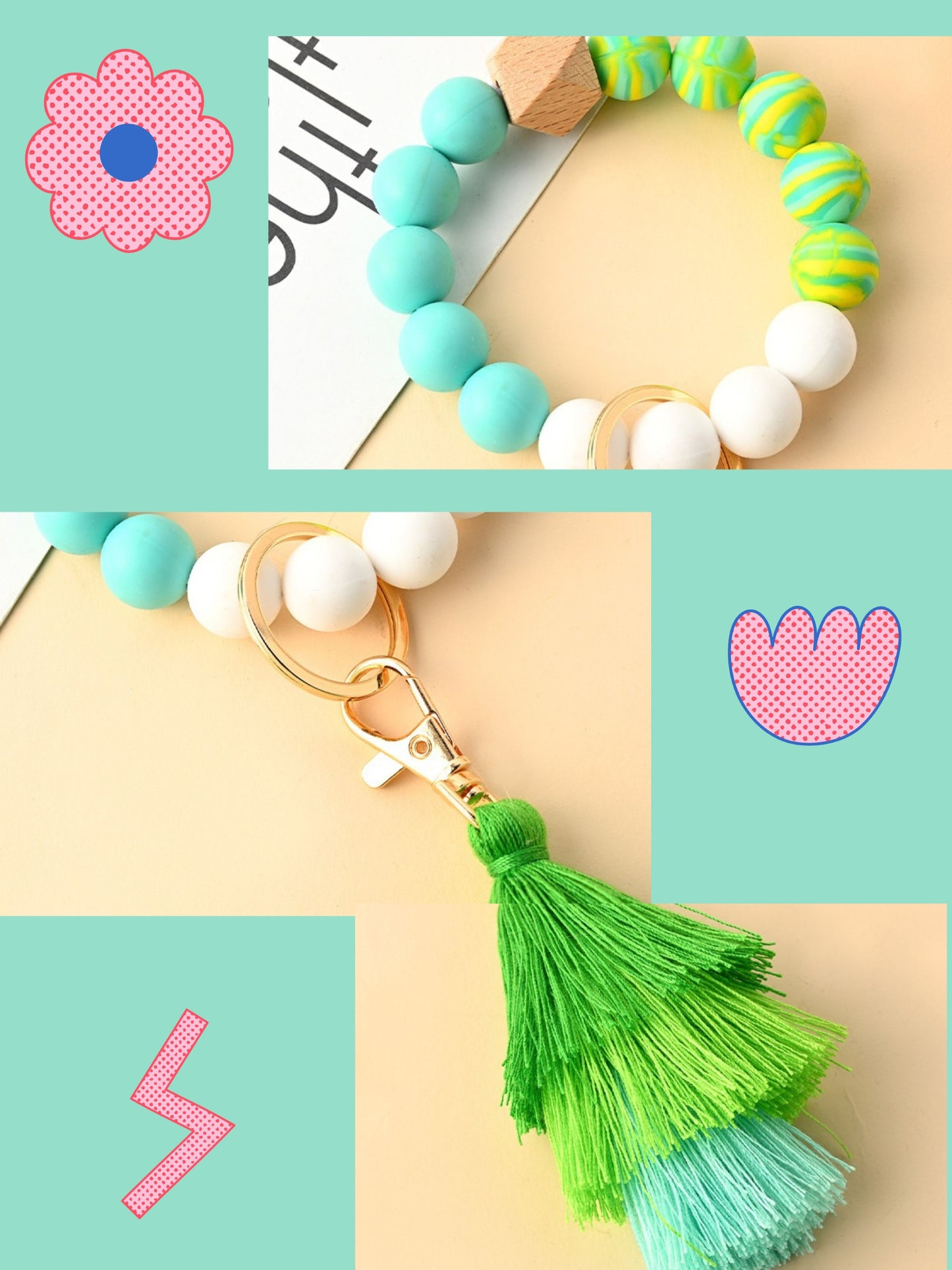 Pastel Color Beaded Keychain Bracelet - ZoocomingTree