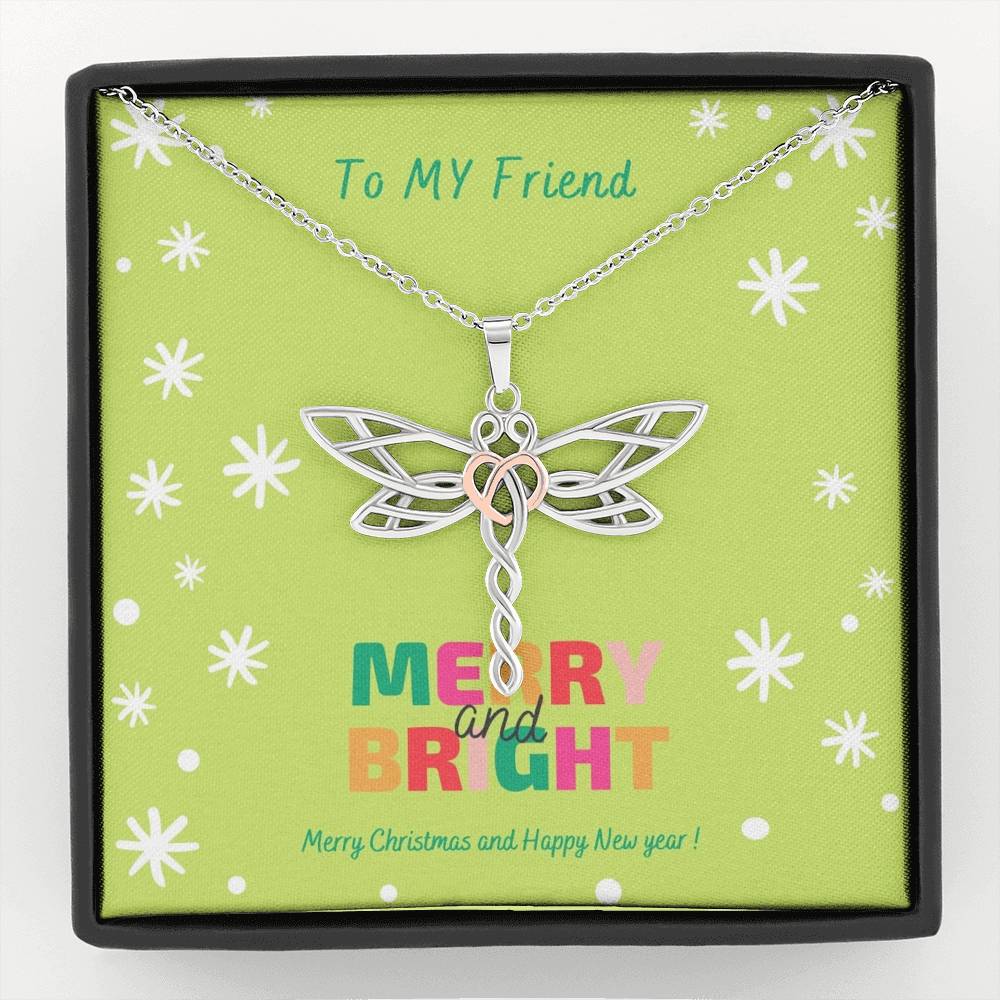 Merry and Bright Christmas Happy New Year Necklace Gift for BFF