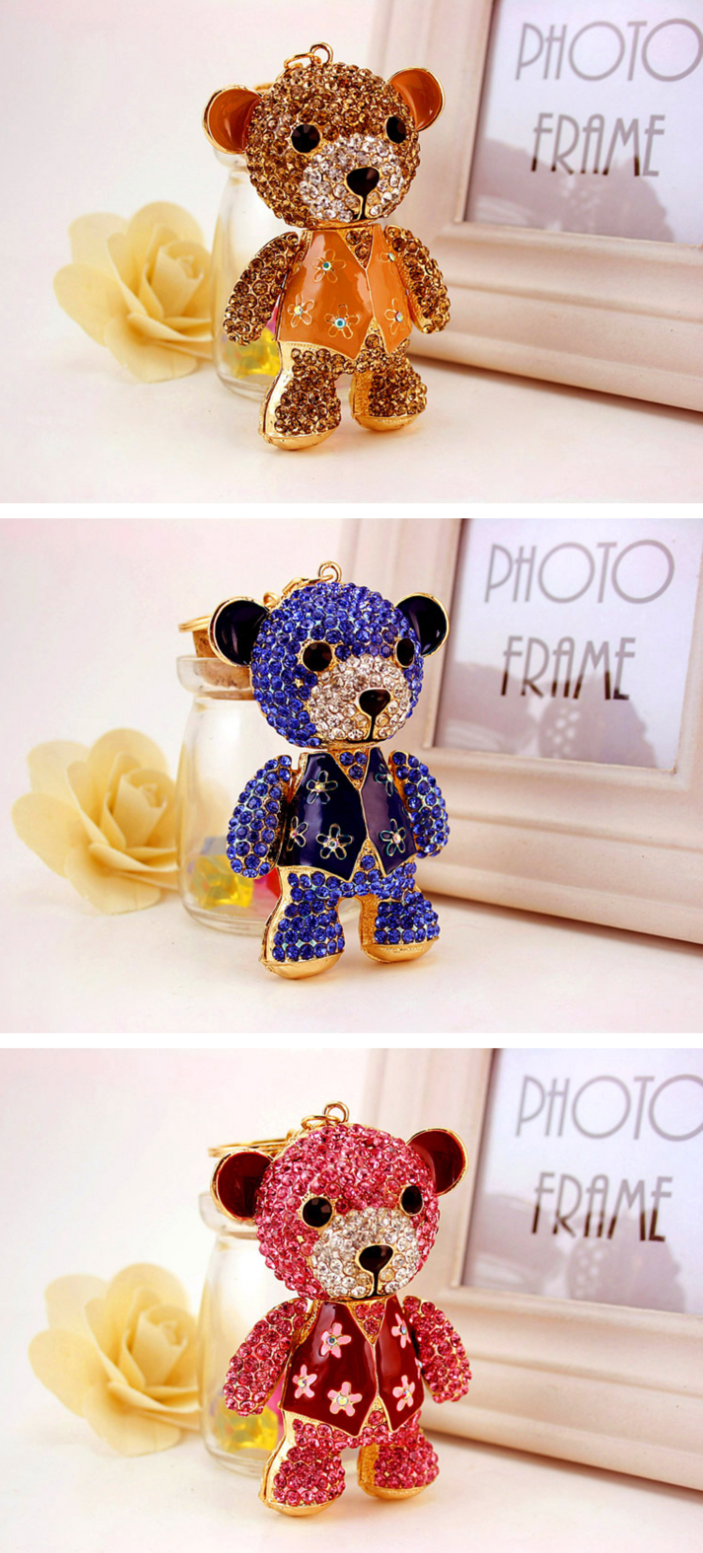 Rhinestone Teddy Bear Keychain - ZoocomingTree