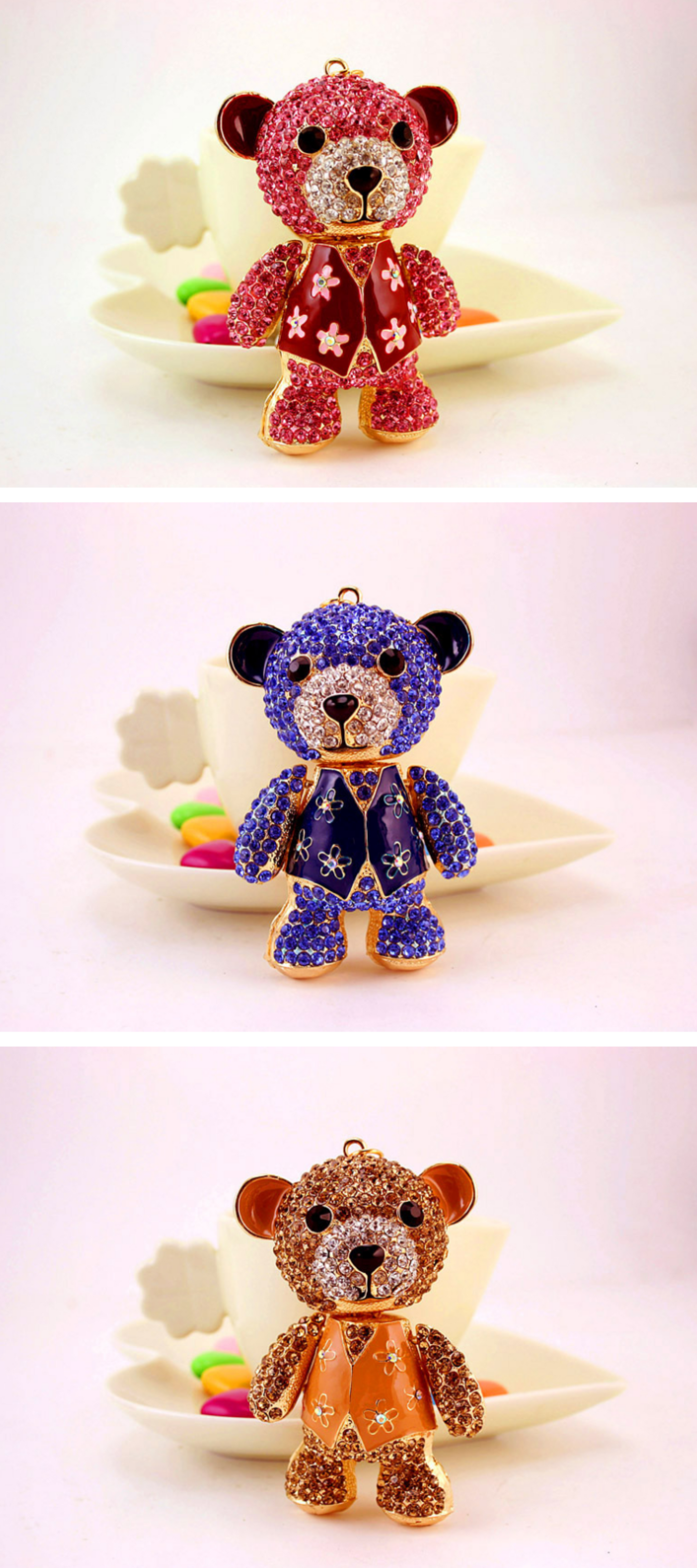 Rhinestone Teddy Bear Keychain - ZoocomingTree