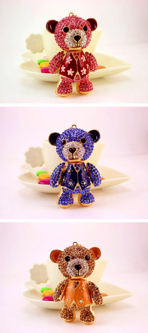 Rhinestone Teddy Bear Keychain | Cute Teddy Bear Keyholder